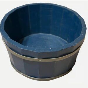 RARE Pottery Barn Wood Bucket Catchall Bowl BLUE | 11" x 5.5” Barrel Style Decor